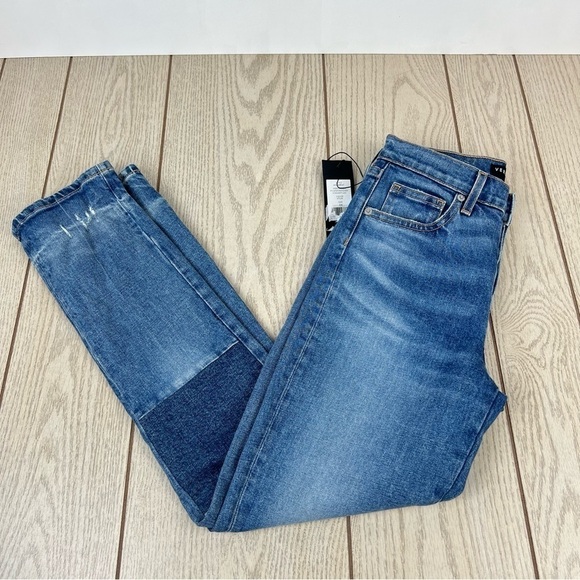 Veronica Beard Ryleigh Patched Knee Straight Leg Jeans 24/00 Atlas Blue $328 - Picture 4 of 13